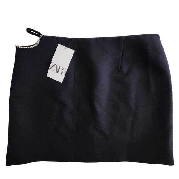 Zara Black Mini Skirt with Cutout & Rhinestone Accents Size Large - Picture 4 of 7